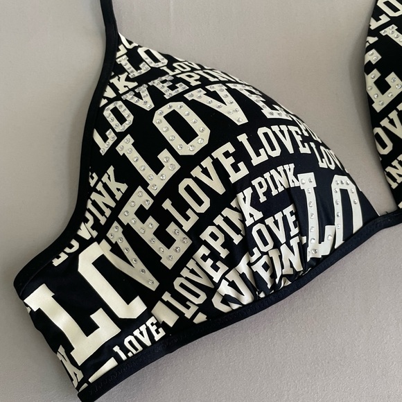 🌟SALE🌟 PINK Victoria’s Secret Rhinestone Bikini, Black/White - Picture 2 of 8
